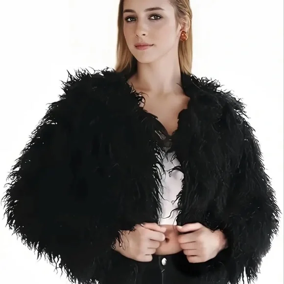 Women's Chic Black Faux Fur Jacket NEW US Size M - Picture 5 of 7